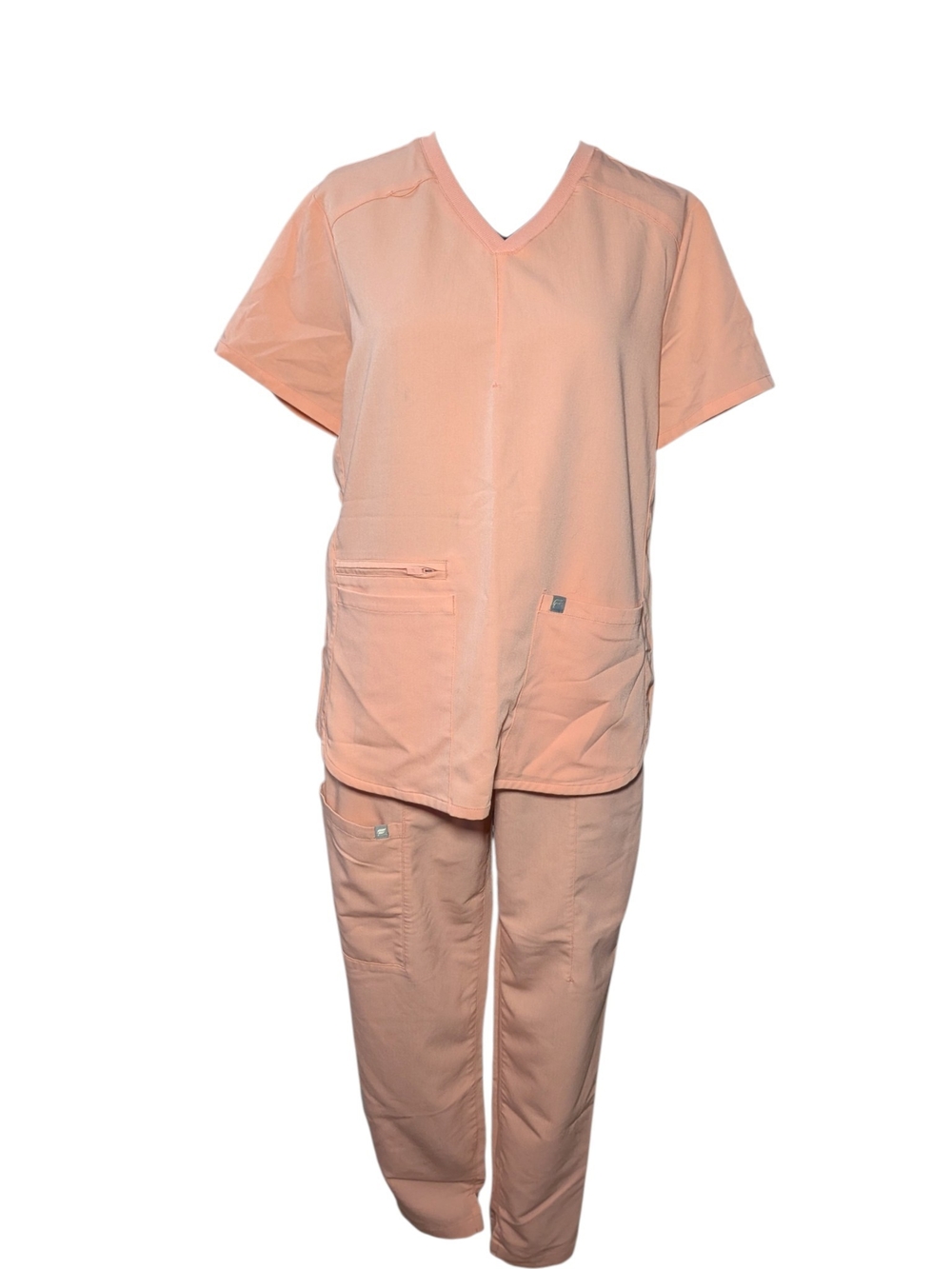 Fabletics Women's 2 Piece Peach V-Neck Scrub Top & Cargo Pants Set